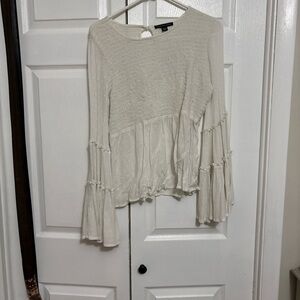 American Eagle Outfitters Cream Bell Sleeve Blouse
